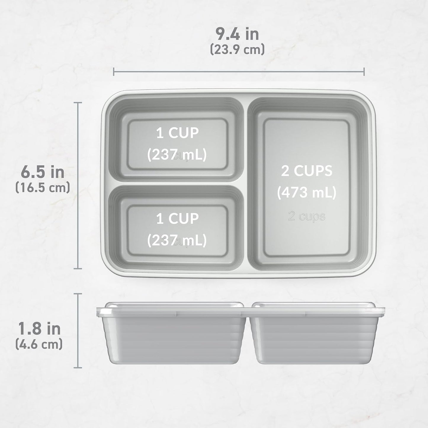 20-Piece Lightweight, Durable, Reusable BPA-Free 3-Compartment Containers - Microwave, Freezer
