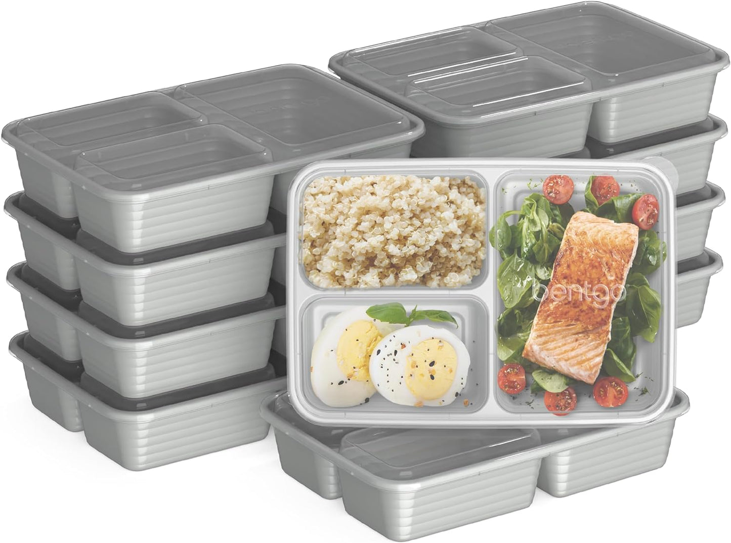 20-Piece Lightweight, Durable, Reusable BPA-Free 3-Compartment Containers - Microwave, Freezer